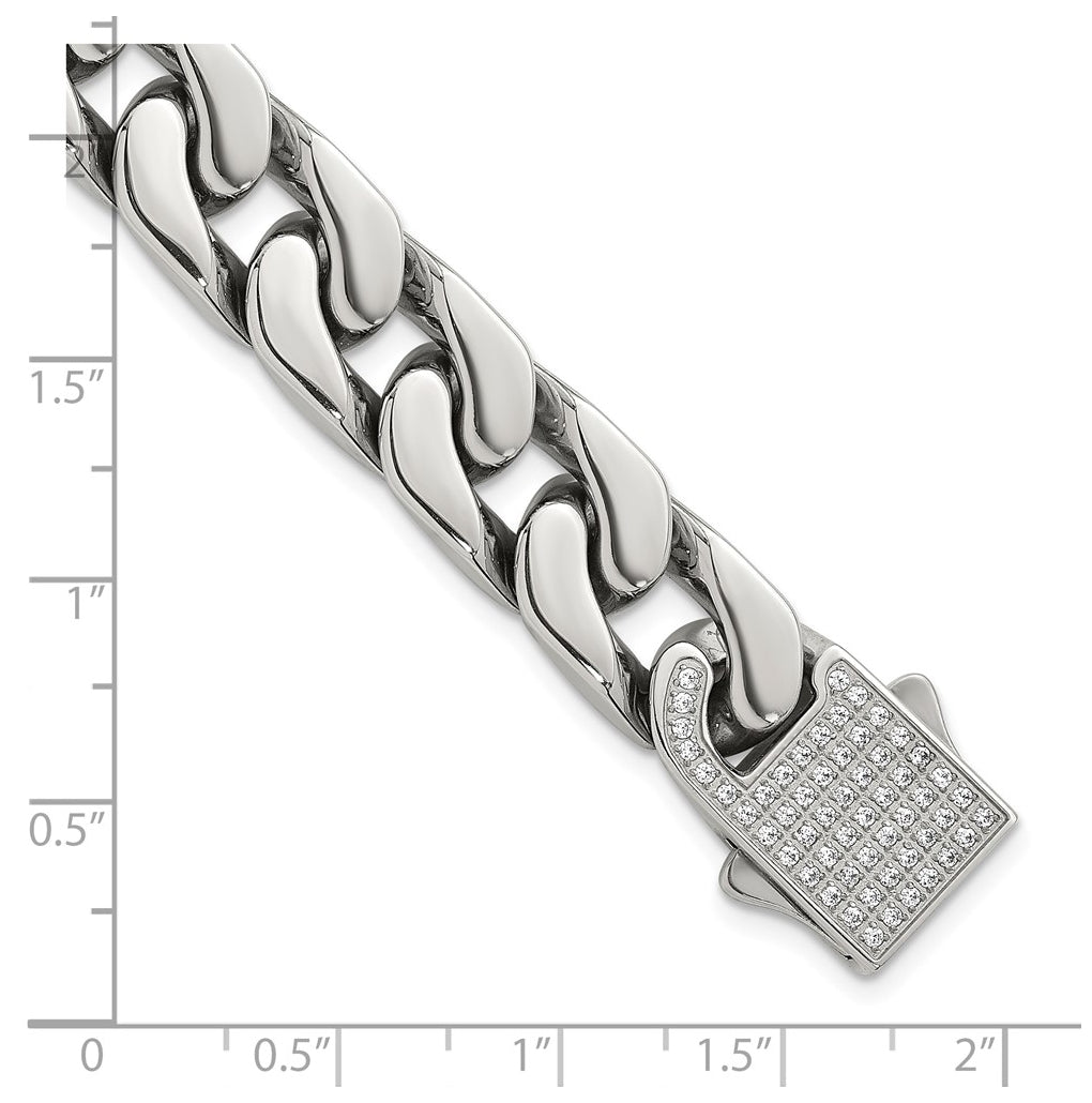 Stainless Steel Polished 12mm Cubic Zirconia Cable Link 8.5in Bracelet – Elegant Jewelry Gift for Birthday, Anniversary, Engagement, Wedding