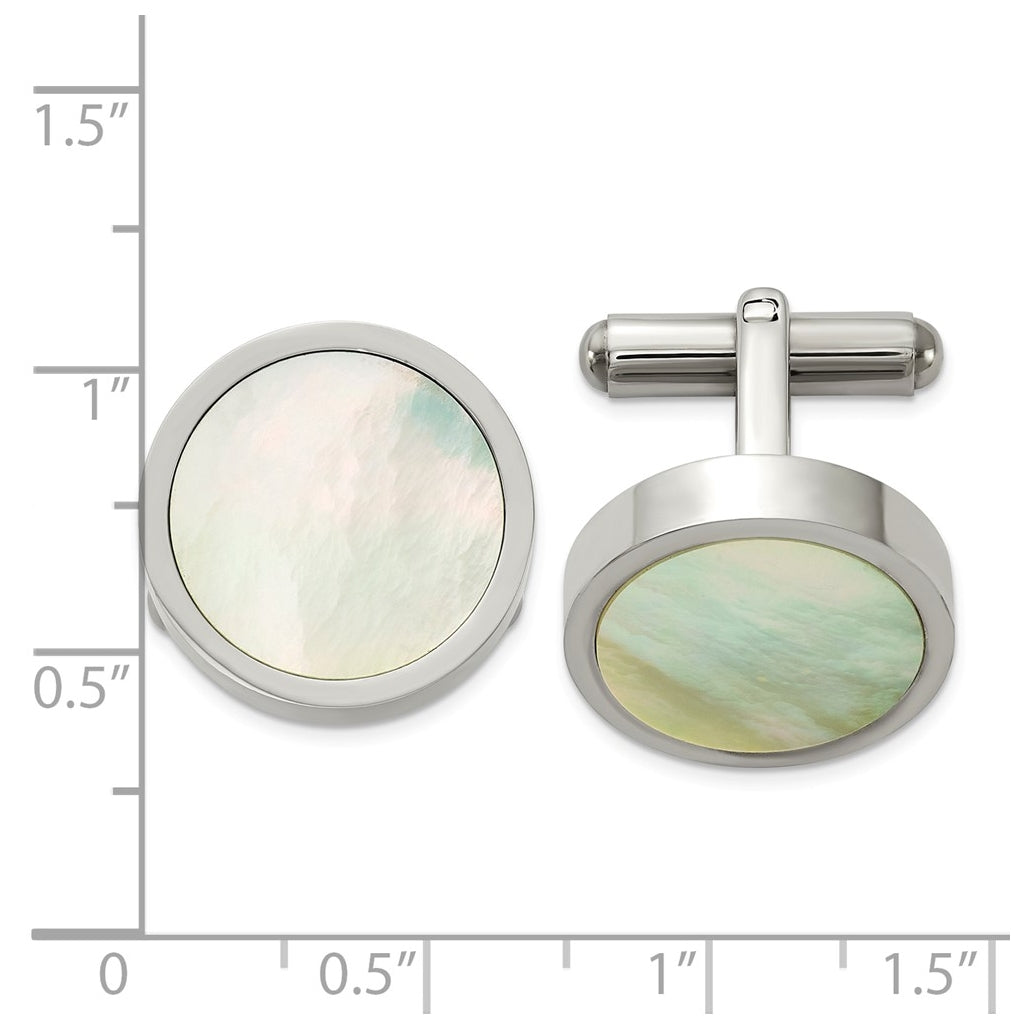 Stainless Steel Polished with Mother of Pearl Round Cuff Links – Elegant Jewelry Gift for Birthday, Anniversary, Engagement, Wedding