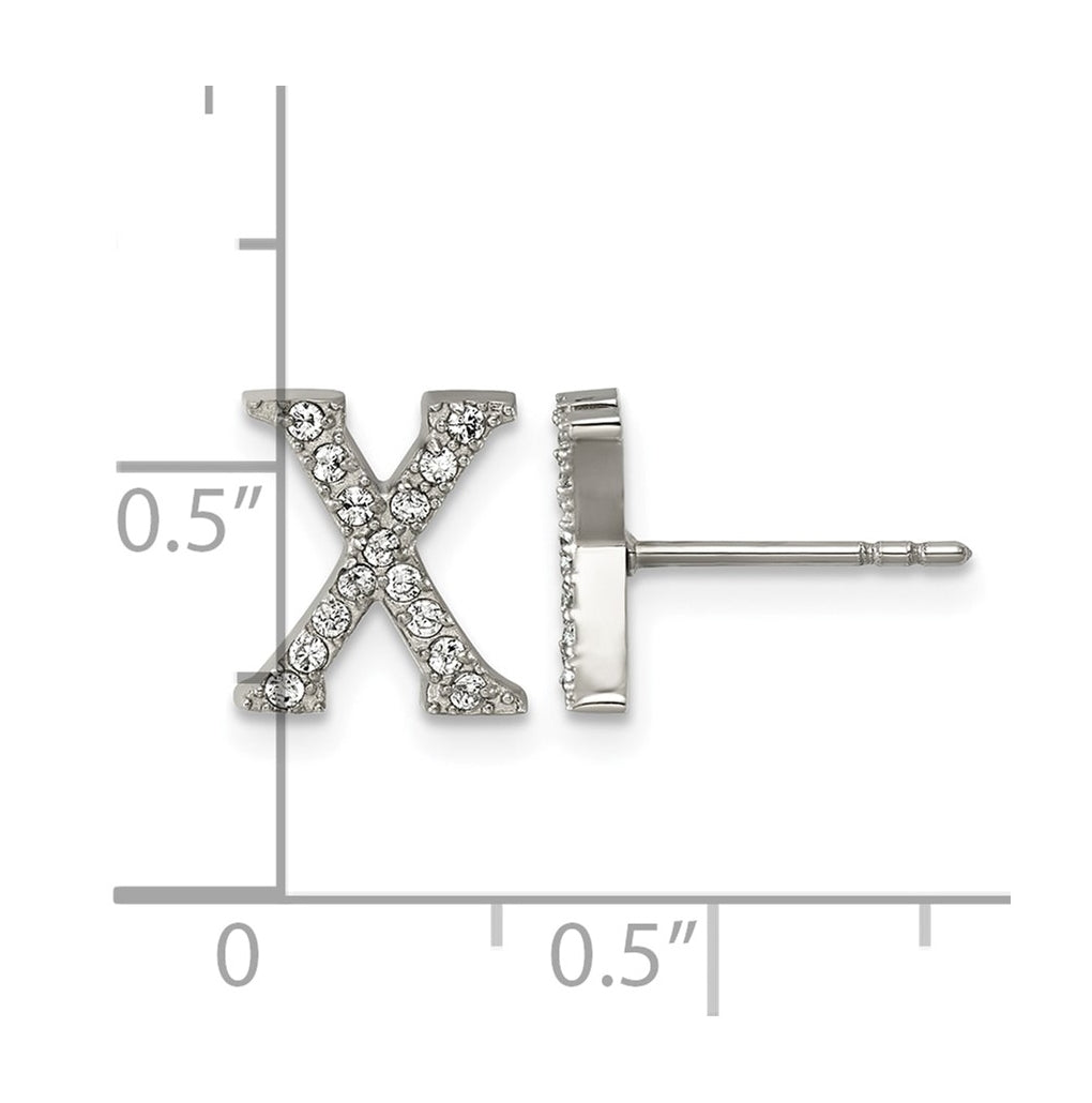 Stainless Steel Polished Cubic Zirconia Letter X Post Earrings – Elegant Jewelry Gift for Birthday, Anniversary, Engagement, Wedding