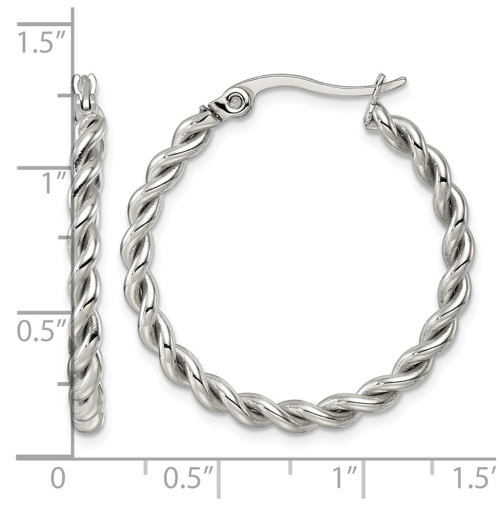 Stainless Steel Polished 3mm Twisted Hoop Earrings – Elegant Jewelry Gift for Birthday, Anniversary, Engagement, Wedding