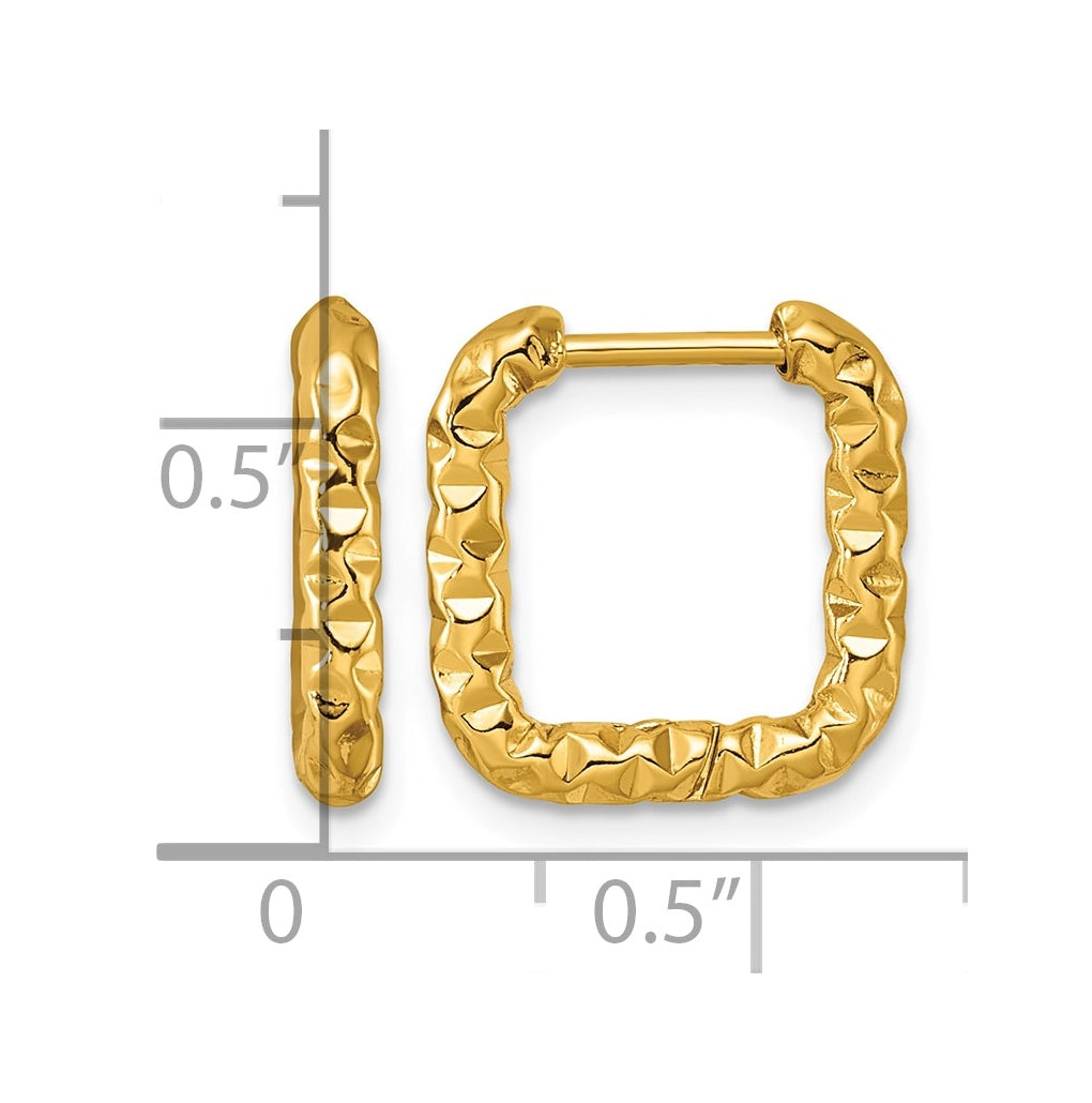 Stainless Steel Textured Yellow IP-plated Square Hinged Hoop Earrings – Elegant Jewelry Gift for Birthday, Anniversary, Engagement, Wedding