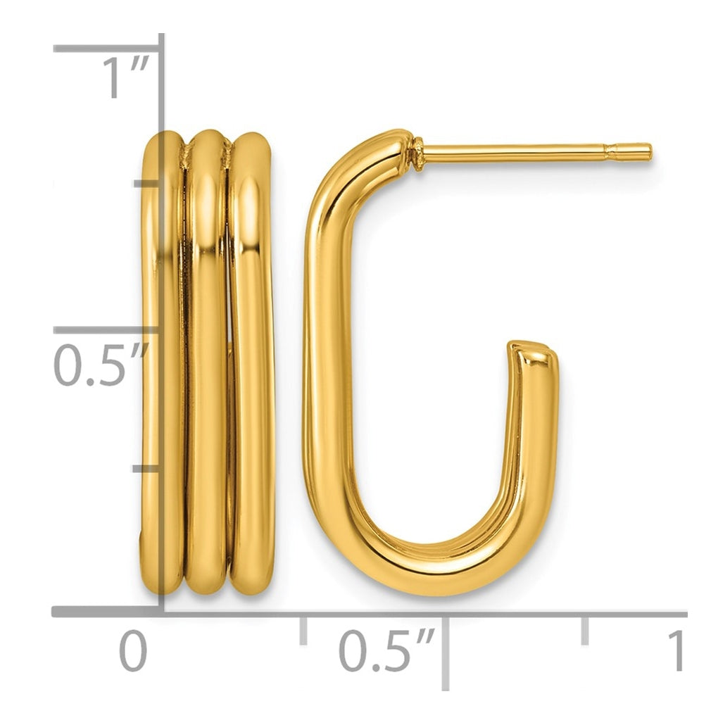 Stainless Steel Polished Yellow IP-plated Three Row J-Hoop Earrings – Elegant Jewelry Gift for Birthday, Anniversary, Engagement, Wedding