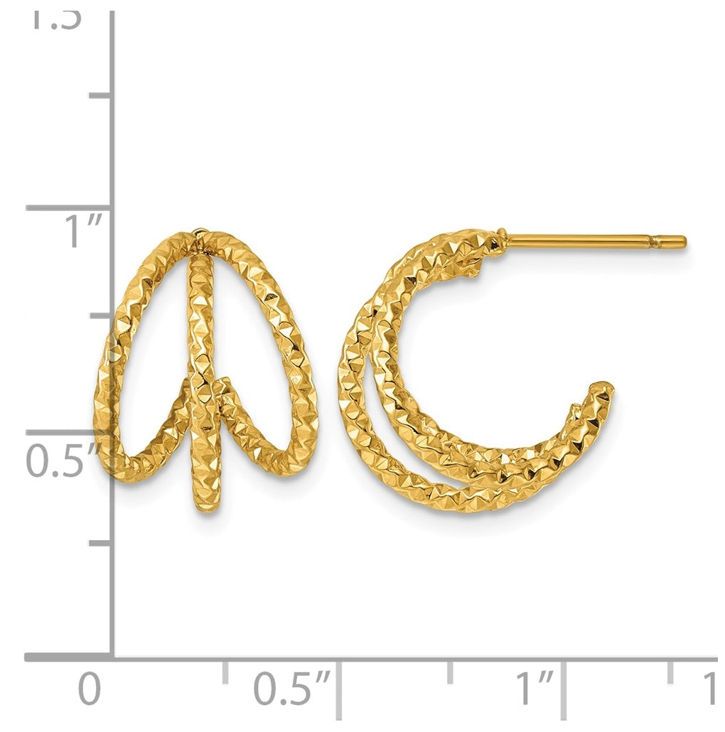 Stainless Steel Polished and Textured Yellow IP-plated Triple Hoop Earrings – Elegant Jewelry Gift for Birthday, Anniversary, Engagement, Wedding