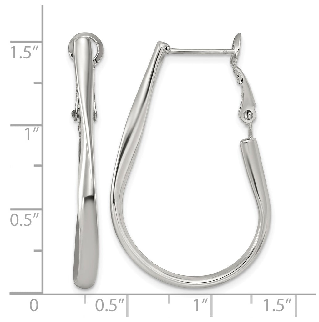 Stainless Steel Polished Wavy Omega Back J-Hoop Earrings – Elegant Jewelry Gift for Birthday, Anniversary, Engagement, Wedding