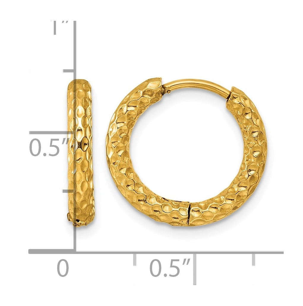 Stainless Steel Polished & Textured Yellow IP Hinged Huggie Hoop Earrings – Elegant Jewelry Gift for Birthday, Anniversary, Engagement, Wedding