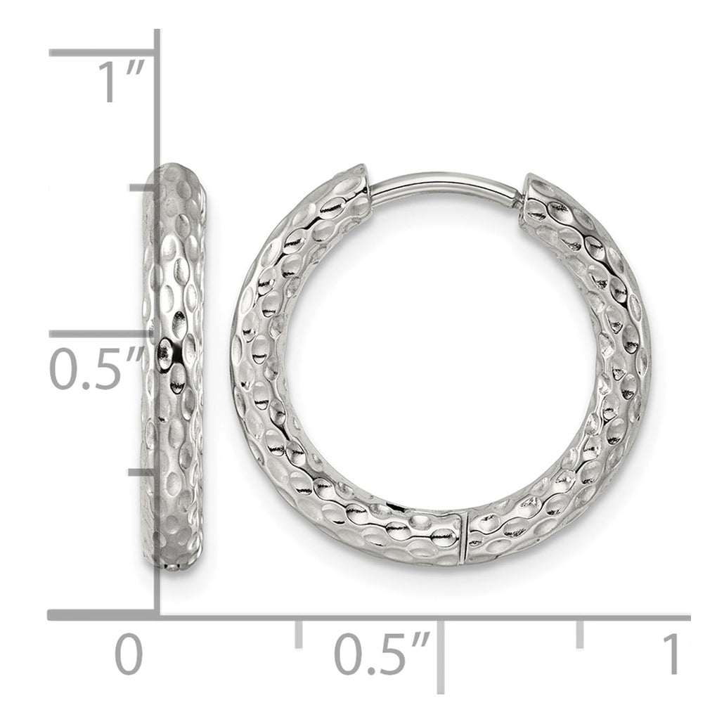 Stainless Steel Polished Textured Round Hinged Hoop Earrings – Elegant Jewelry Gift for Birthday, Anniversary, Engagement, Wedding