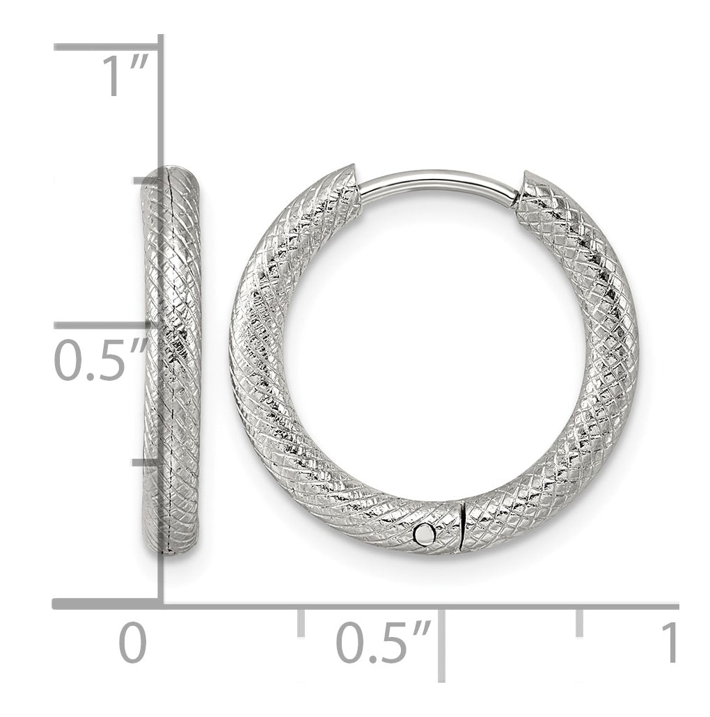 Stainless Steel Polished and Textured Circle Hinged Hoop Earrings – Elegant Jewelry Gift for Birthday, Anniversary, Engagement, Wedding