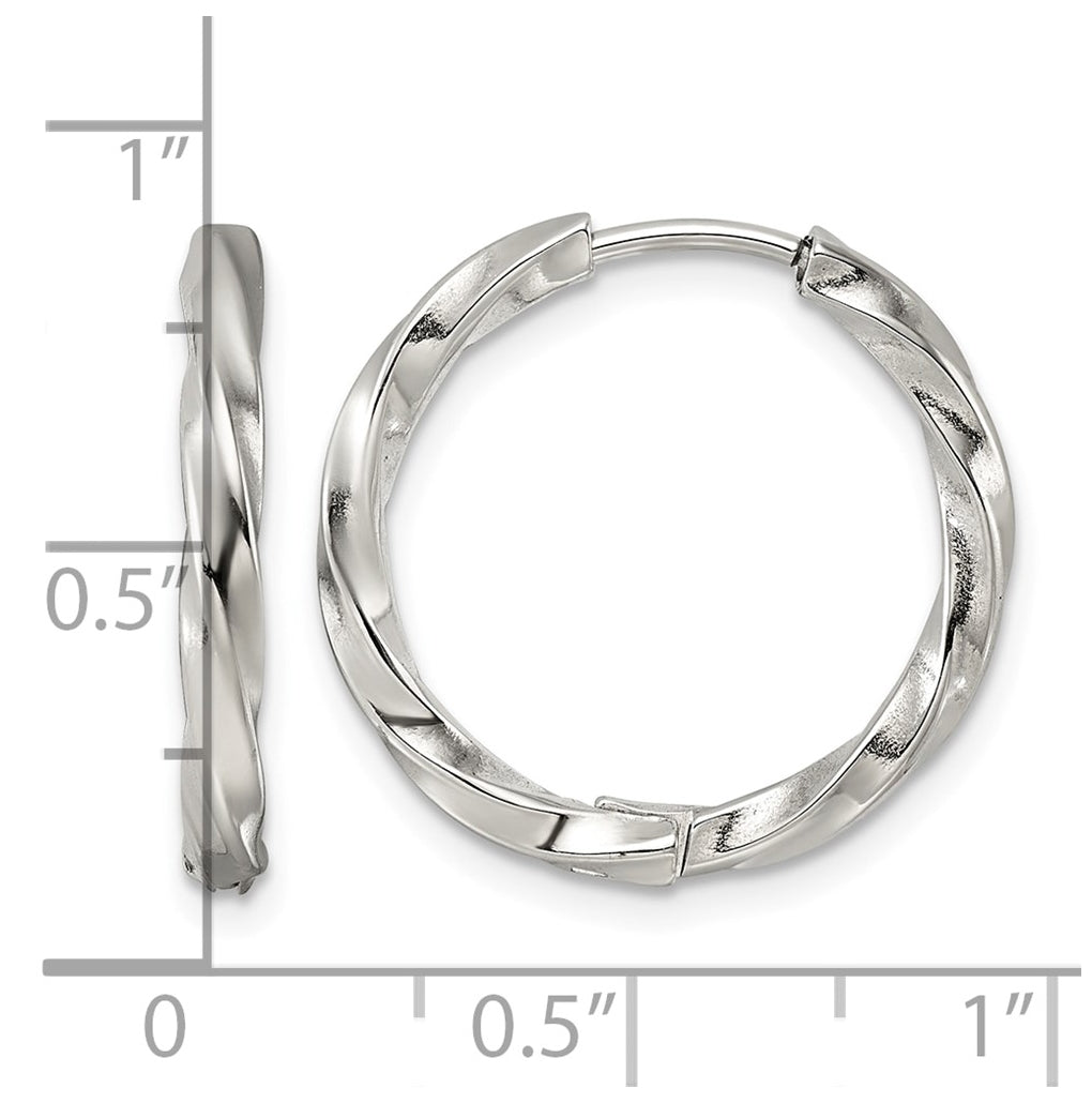 Stainless Steel Polished Twist Hinged Hoop Earrings – Elegant Jewelry Gift for Birthday, Anniversary, Engagement, Wedding