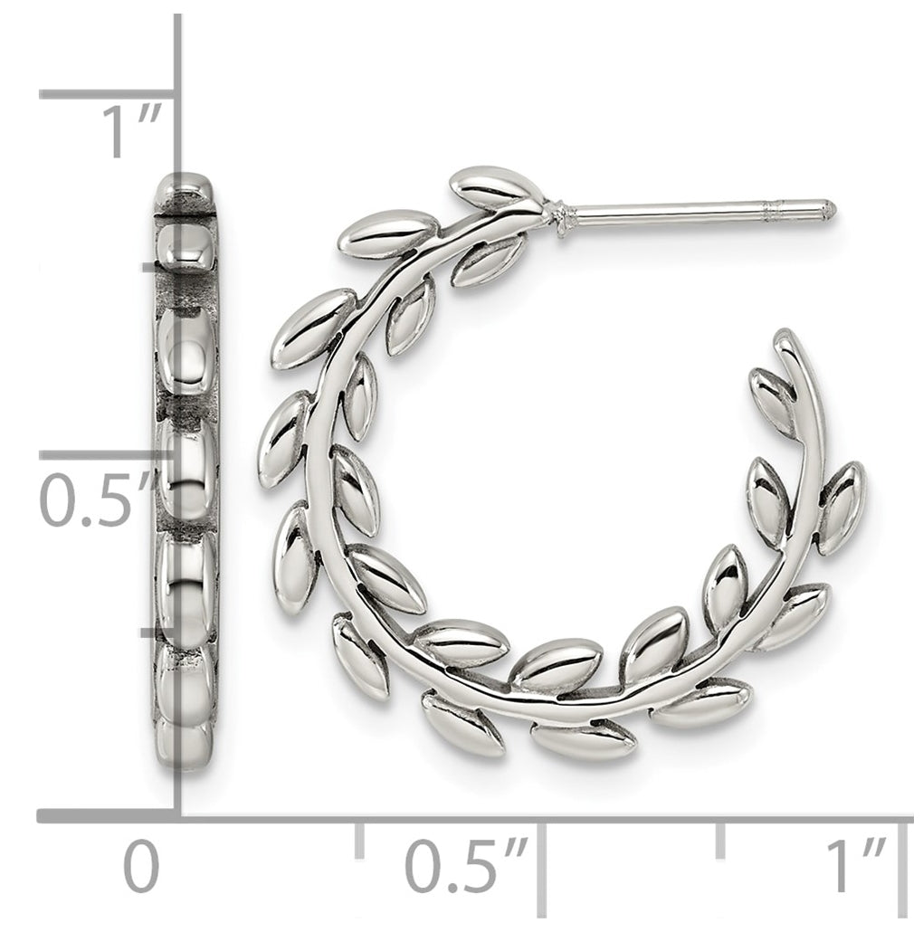 Stainless Steel Polished Vine Hoop Post Earrings – Elegant Jewelry Gift for Birthday, Anniversary, Engagement, Wedding