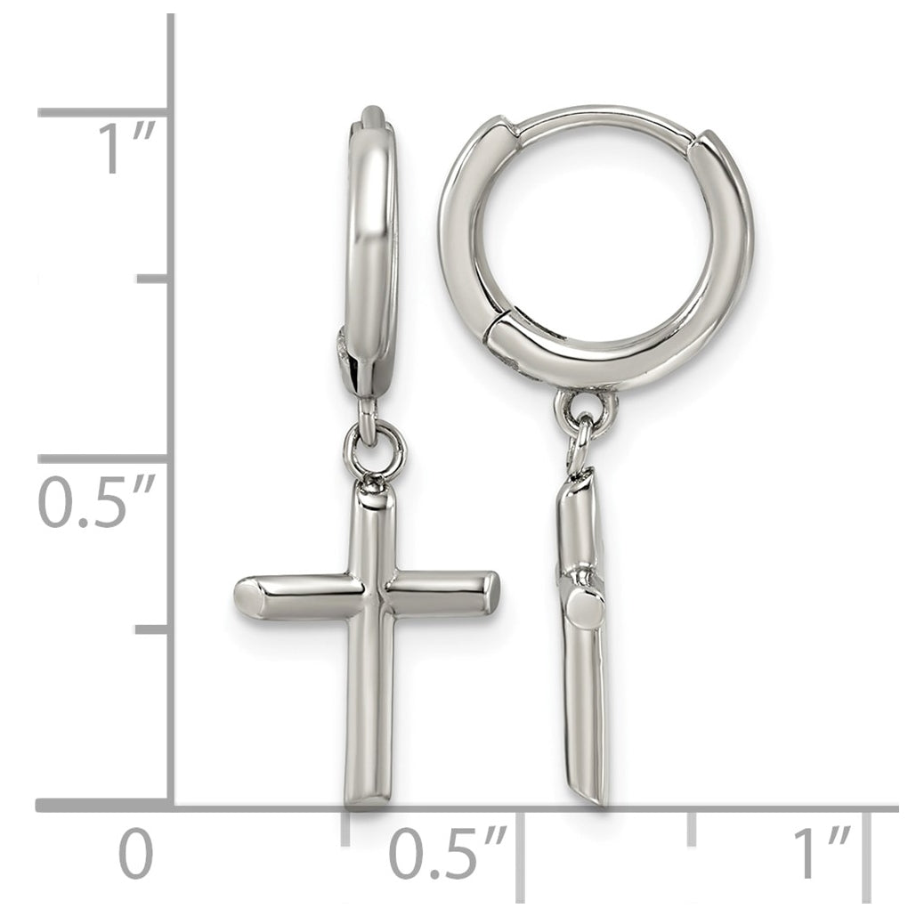 Stainless Steel Polished Cross Dangle Hoop Earrings – Elegant Jewelry Gift for Birthday, Anniversary, Engagement, Wedding
