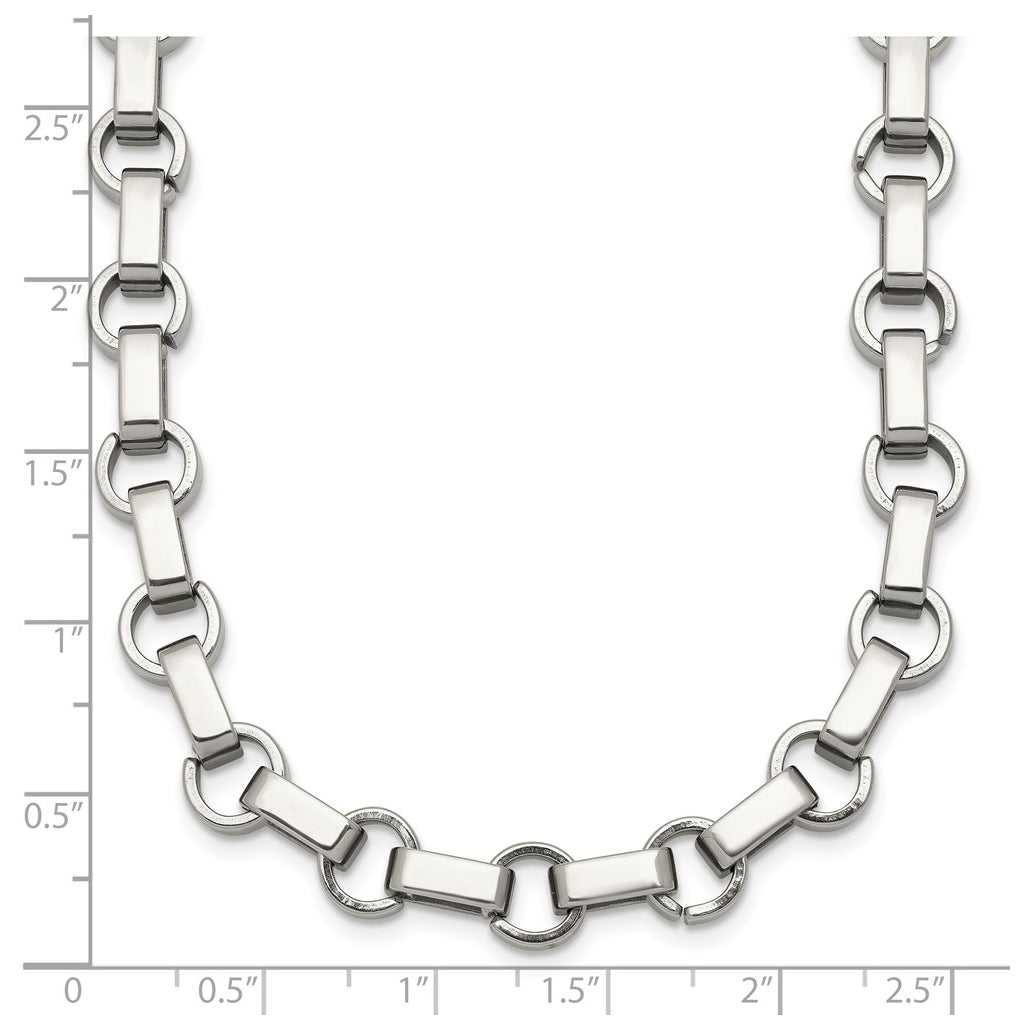 Stainless Steel Polished 7mm 24.5in Fancy Rolo Chain Necklace – Elegant Jewelry Gift for Birthday, Anniversary, Engagement, Wedding