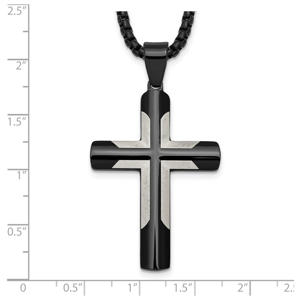 Stainless Steel Polished Black IP-plated with Satin Cross 20in Necklace – Elegant Jewelry Gift for Birthday, Anniversary, Engagement, Wedding