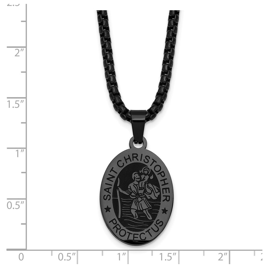 Stainless Steel Polished Black IP-plated St. Christopher 20in Necklace – Elegant Jewelry Gift for Birthday, Anniversary, Engagement, Wedding