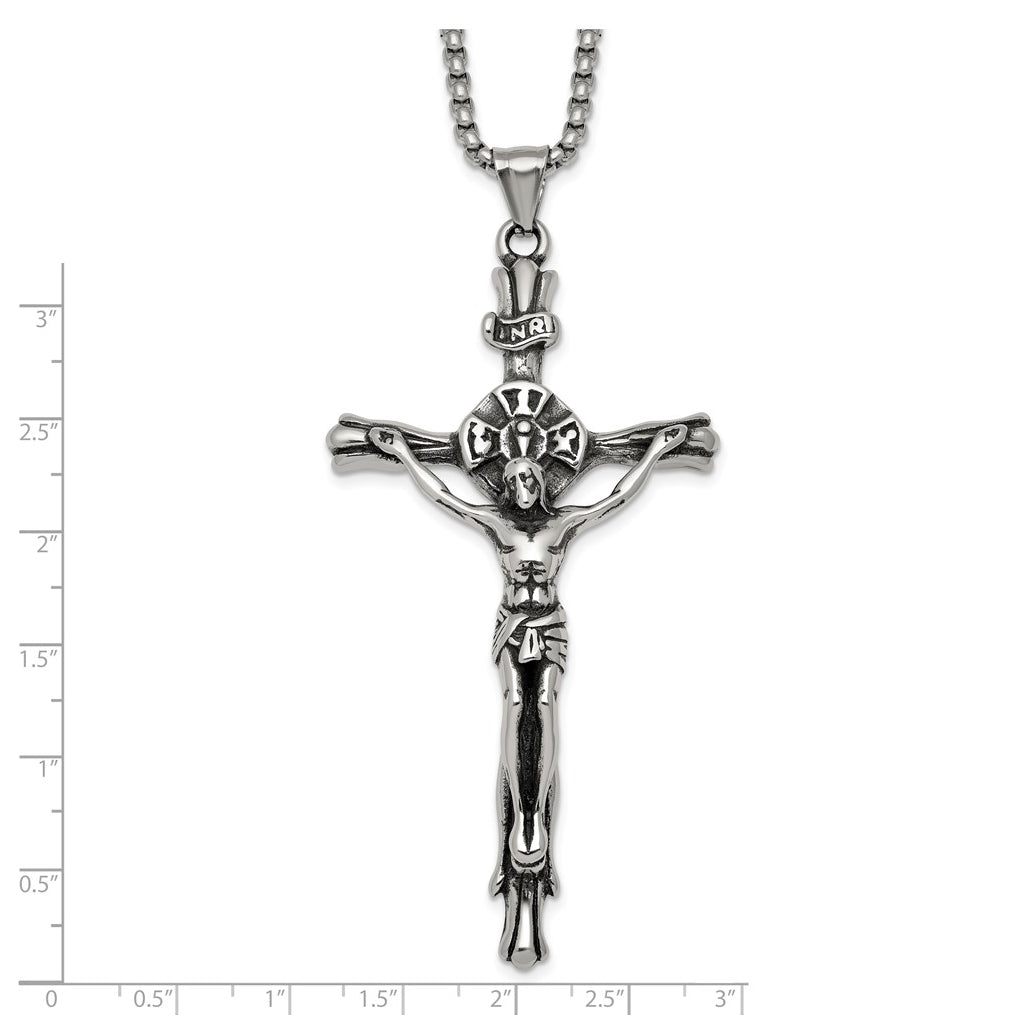 Stainless Steel Polished INRI Crucifix 22in Necklace – Elegant Jewelry Gift for Birthday, Anniversary, Engagement, Wedding