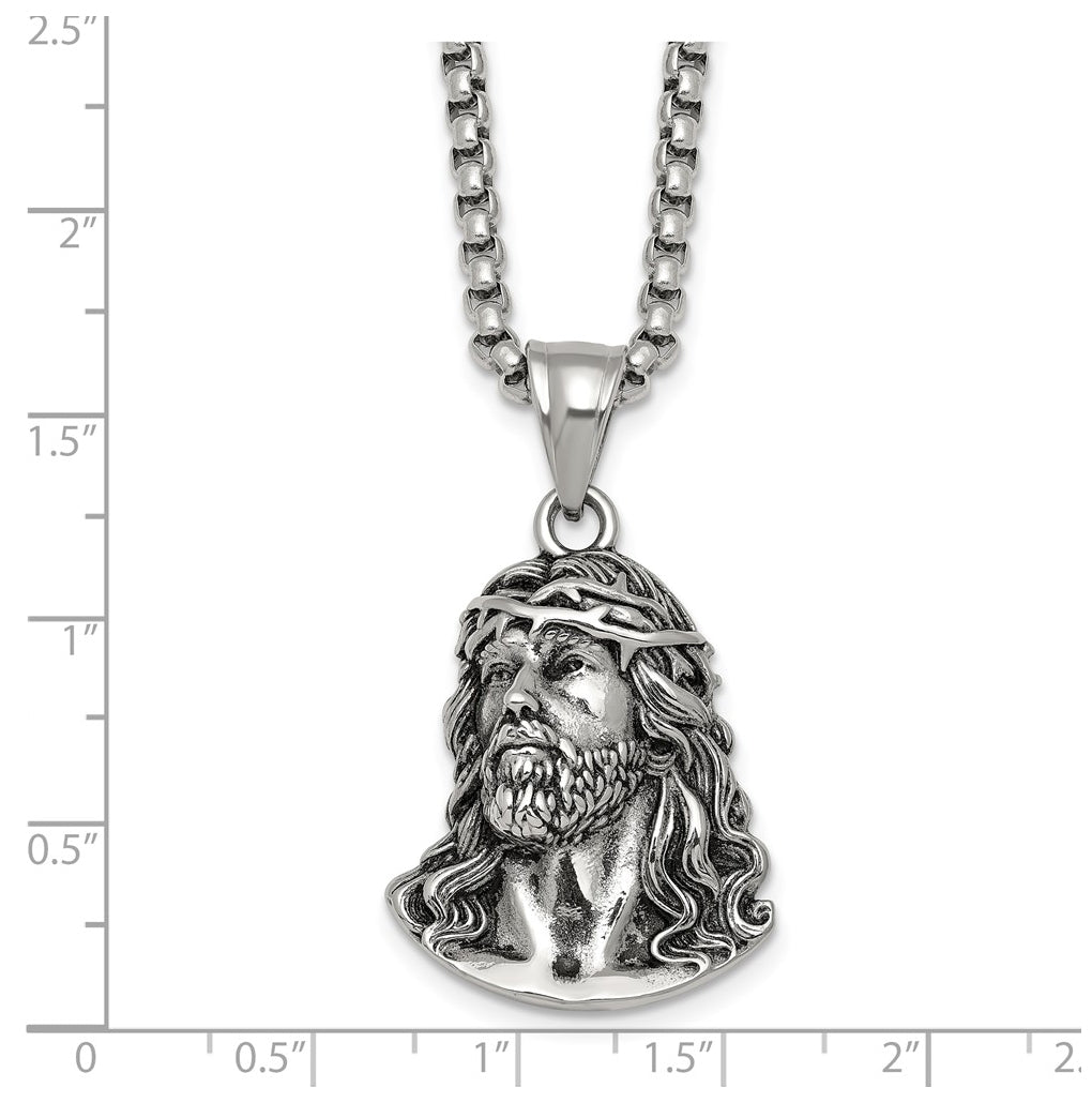 Stainless Steel Antiqued and Polished Jesus 22in Necklace – Elegant Jewelry Gift for Birthday, Anniversary, Engagement, Wedding