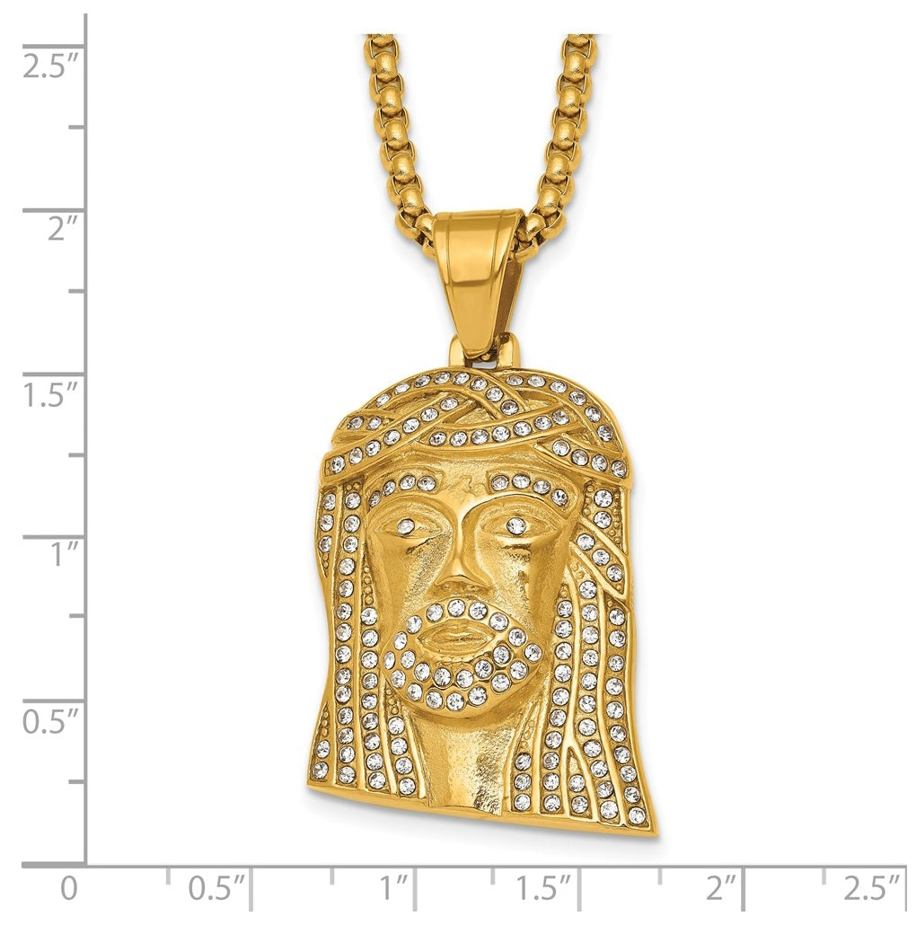 Stainless Steel Polished Yellow IP-plated Crystal Jesus 24in Necklace – Elegant Jewelry Gift for Birthday, Anniversary, Engagement, Wedding