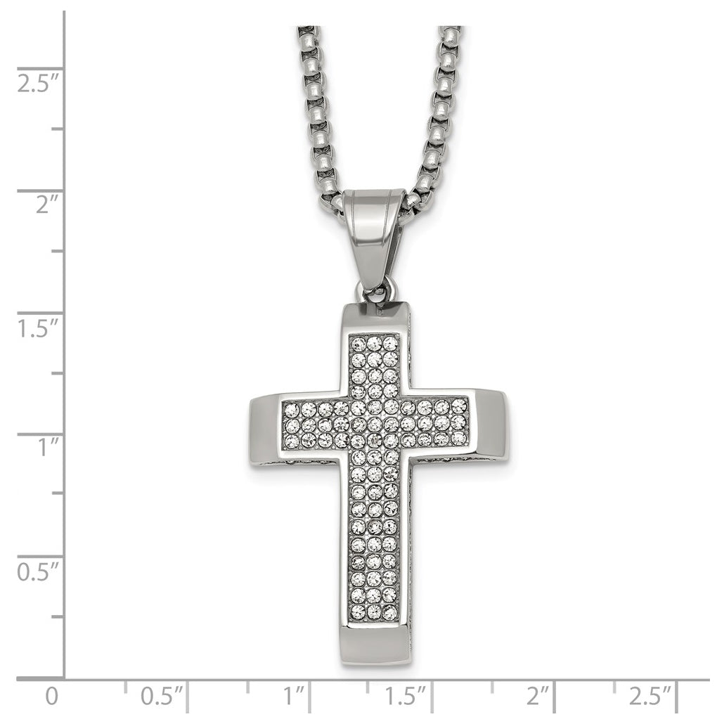 Stainless Steel Polished Crystal Cross 24in Necklace – Elegant Jewelry Gift for Birthday, Anniversary, Engagement, Wedding