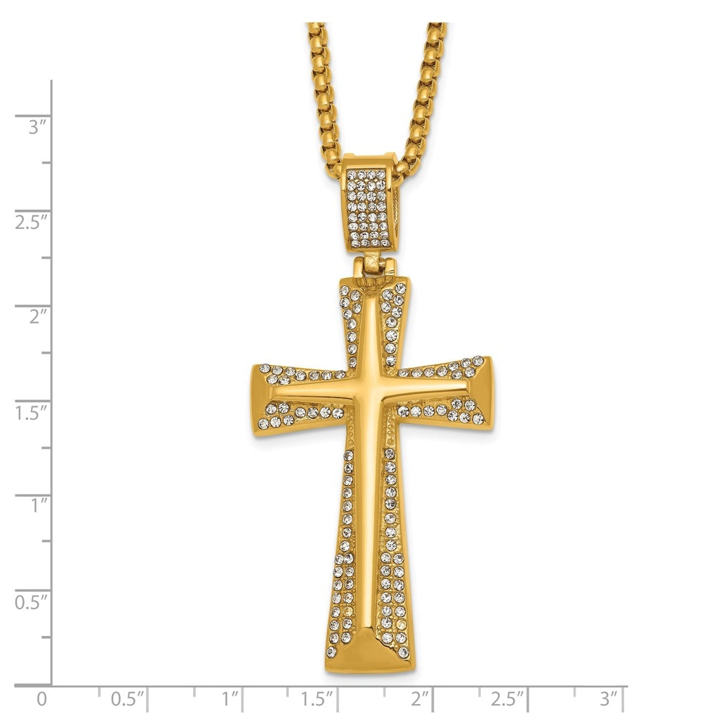Stainless Steel Polished Yellow IP-plated Crystal Cross 24in Necklace – Elegant Jewelry Gift for Birthday, Anniversary, Engagement, Wedding