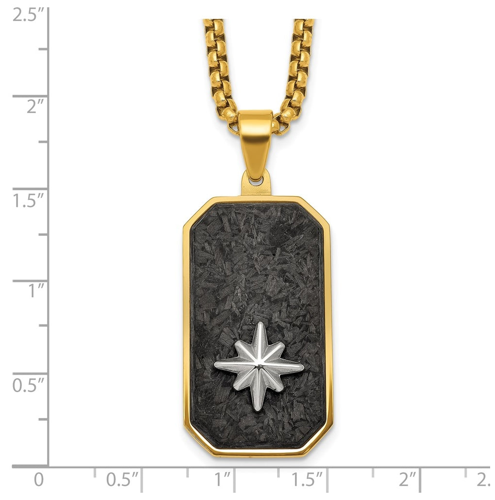 Stainless Steel Polished Yellow IP Blk CarbonFiber Inlay DogTag Necklace – Elegant Jewelry Gift for Birthday, Anniversary, Engagement, Wedding