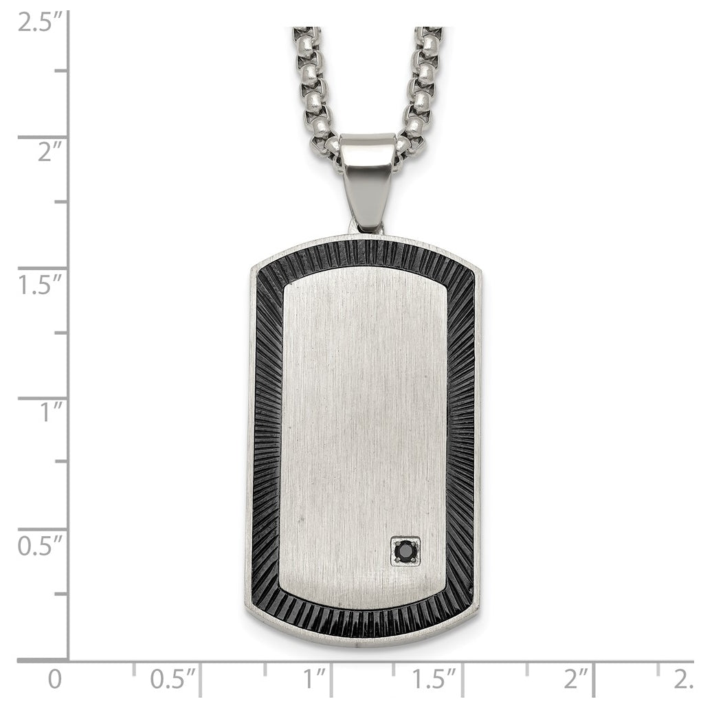 Stainless Steel Brushed & Polished Blk IP with Black Cubic Zirconia DogTag 24in Necklace – Elegant Jewelry Gift for Birthday, Anniversary, Engagement, Wedding