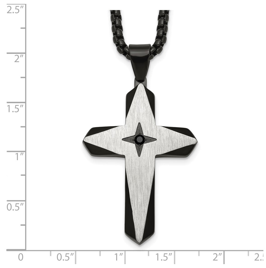 Stainless Steel Brushed & Polished Black IP Black Cubic Zirconia Cross 24in Necklace – Elegant Jewelry Gift for Birthday, Anniversary, Engagement, Wedding