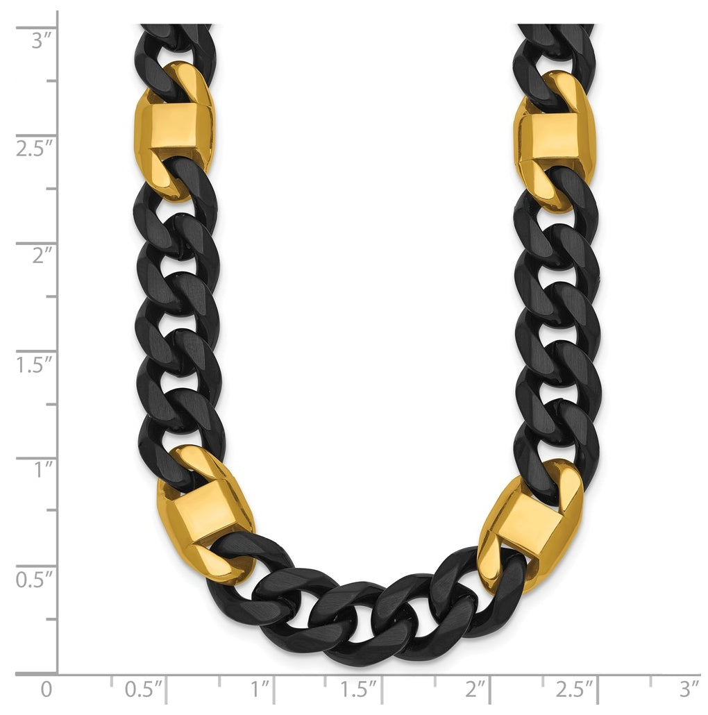 Stainless Steel Brushed & Polished Black/Yellow IP Cuban Link 22in Necklace – Elegant Jewelry Gift for Birthday, Anniversary, Engagement, Wedding