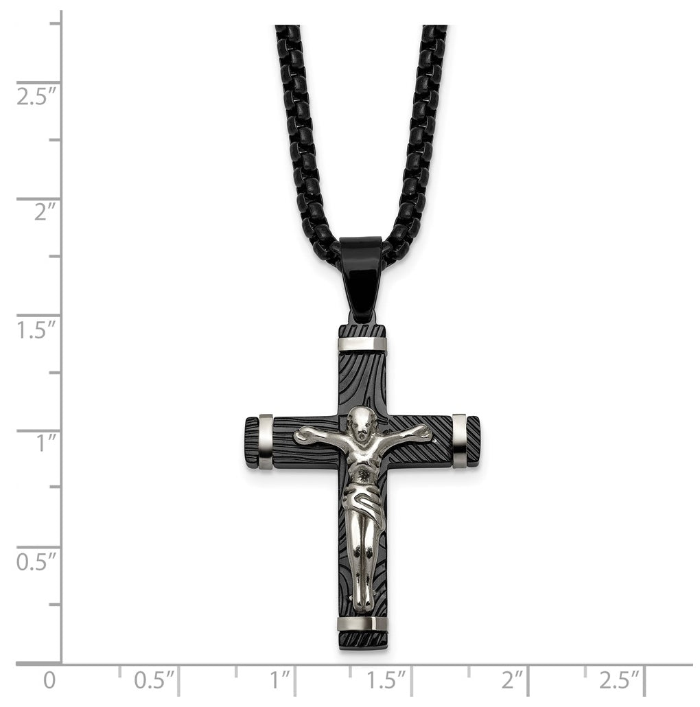 Stainless Steel Polished Black IP-plated Textured Crucifix 24in Necklace – Elegant Jewelry Gift for Birthday, Anniversary, Engagement, Wedding