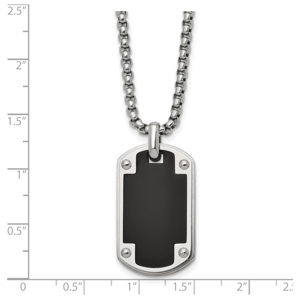 Stainless Steel Polished Black IP-plated Center Dog Tag 24in Necklace – Elegant Jewelry Gift for Birthday, Anniversary, Engagement, Wedding