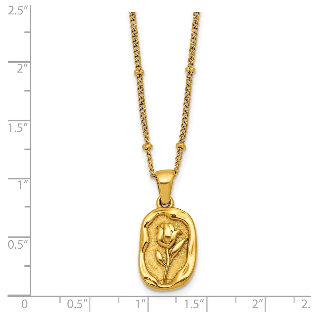 Stainless Steel Polished Yellow IP-plated Flower 18in with 1.75in ext Necklace – Elegant Jewelry Gift for Birthday, Anniversary, Engagement, Wedding