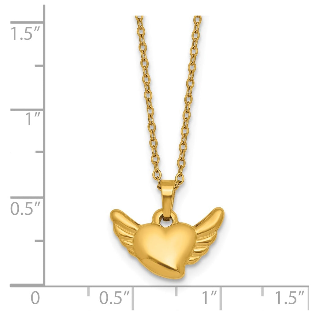 Stainless Steel Polished Yellow IP Heart with Wings 18in with 1.75in ext Necklace – Elegant Jewelry Gift for Birthday, Anniversary, Engagement, Wedding