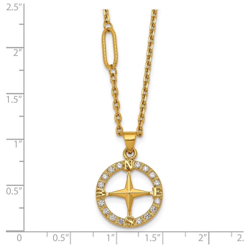 Stainless Steel Polished Yellow IP-plated Cubic Zirconia Compass 20in Necklace – Elegant Jewelry Gift for Birthday, Anniversary, Engagement, Wedding
