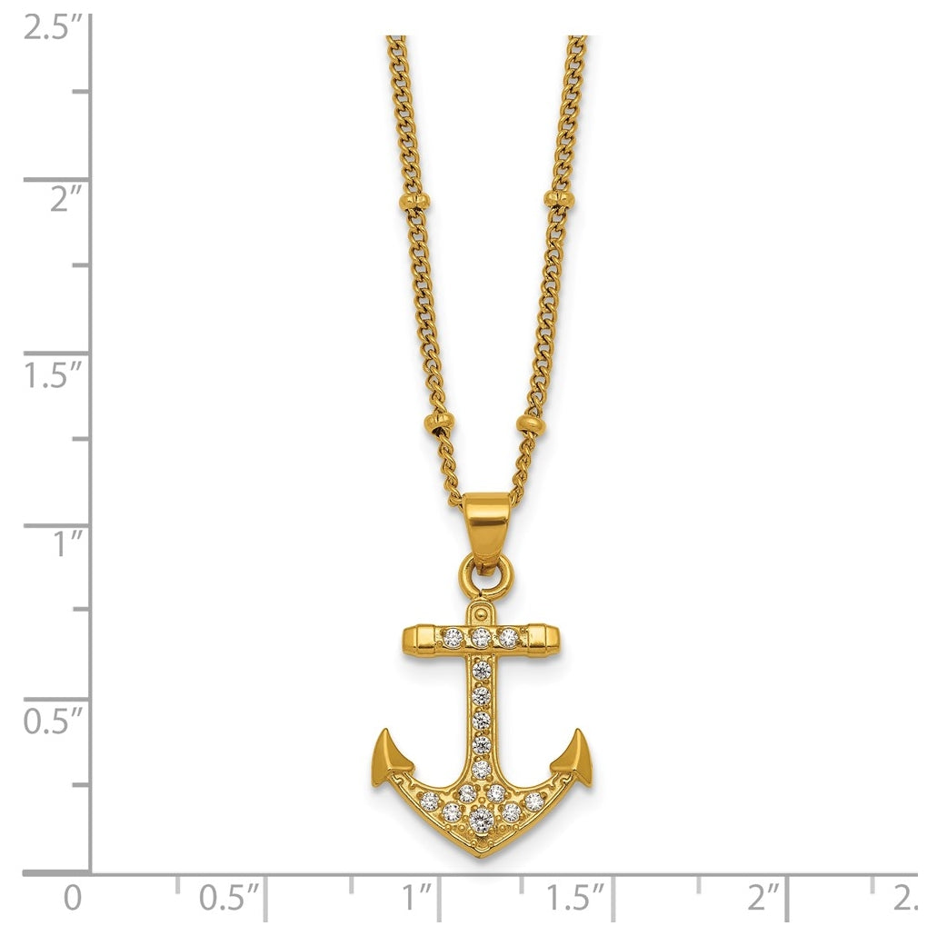 Stainless Steel Polished Yellow IP-plated Cubic Zirconia Anchor 20in Necklace – Elegant Jewelry Gift for Birthday, Anniversary, Engagement, Wedding