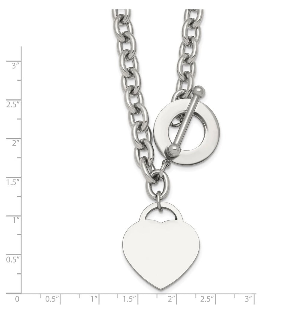 Stainless Steel Polished Heart Charm 20in Toggle Necklace – Elegant Jewelry Gift for Birthday, Anniversary, Engagement, Wedding