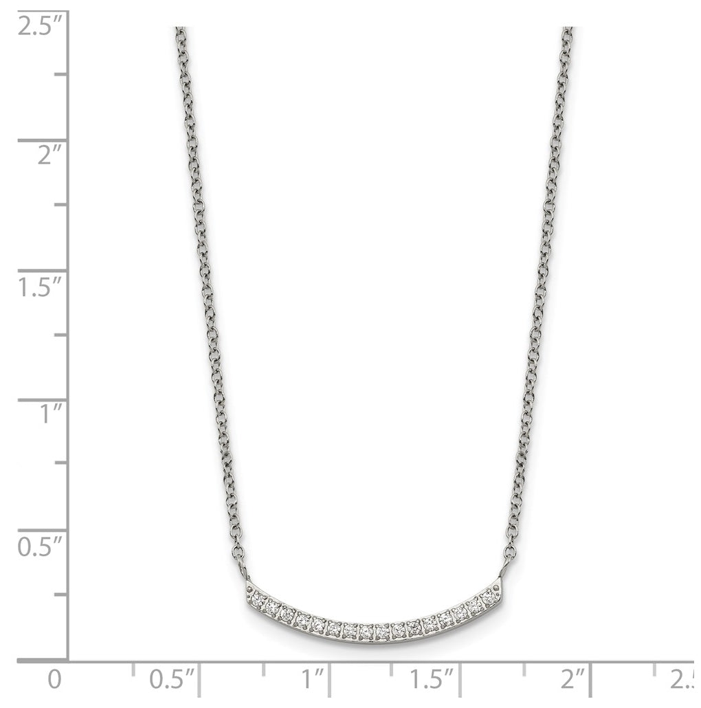 Stainless Steel Polished Cubic Zirconia Curved Bar 18in with 2in ext. Necklace – Elegant Jewelry Gift for Birthday, Anniversary, Engagement, Wedding
