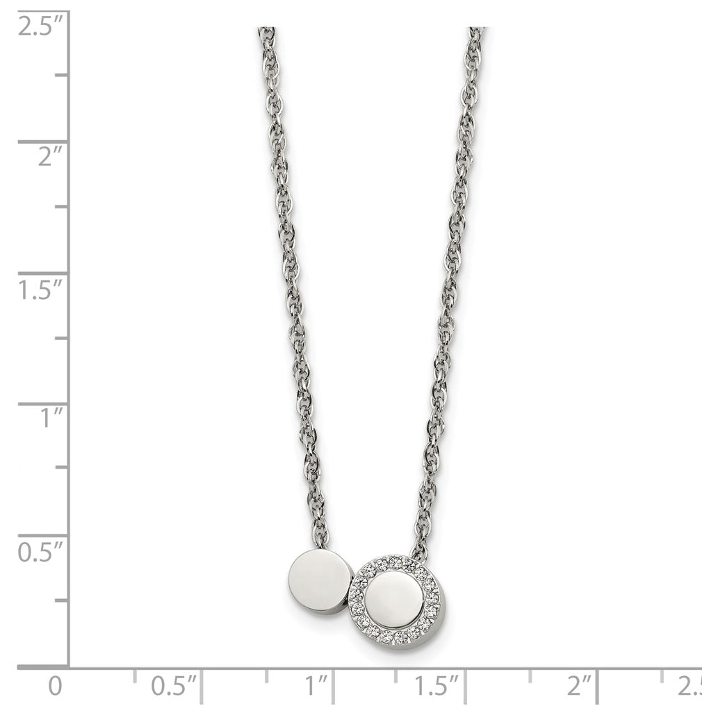 Stainless Steel Polished with Cubic Zirconia Cirlces 18in with 1.75in ext. Necklace – Elegant Jewelry Gift for Birthday, Anniversary, Engagement, Wedding