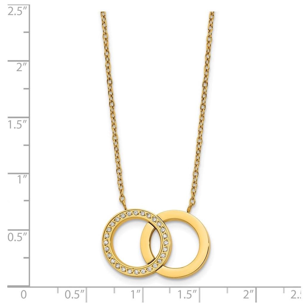 Stainless Steel Polished Yellow IP with Cubic Zirconia Double Rings 18in with 2in ext Necklace – Elegant Jewelry Gift for Birthday, Anniversary, Engagement, Wedding