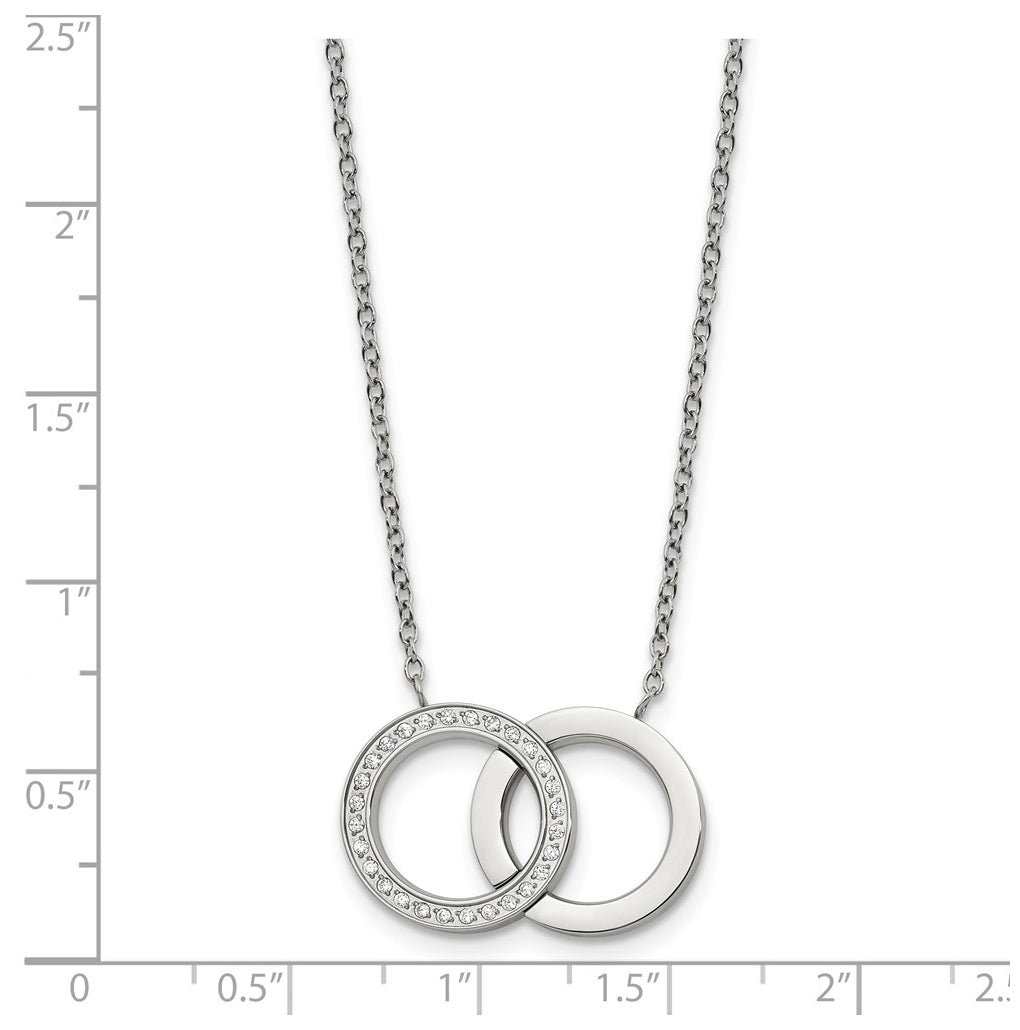 Stainless Steel Polished with Cubic Zirconia Double Rings 18in with 2in ext. Necklace – Elegant Jewelry Gift for Birthday, Anniversary, Engagement, Wedding