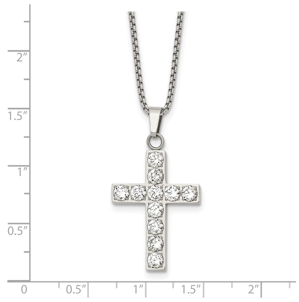 Stainless Steel Polished Cubic Zirconia Cross 18in with 2in ext. Necklace – Elegant Jewelry Gift for Birthday, Anniversary, Engagement, Wedding
