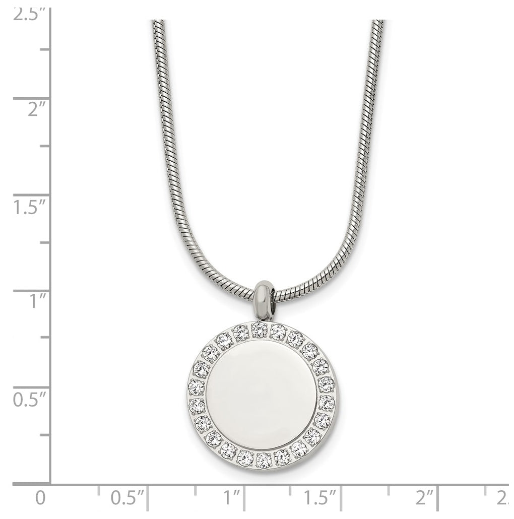 Stainless Steel Polished Cubic Zirconia Disc 18in Necklace – Elegant Jewelry Gift for Birthday, Anniversary, Engagement, Wedding