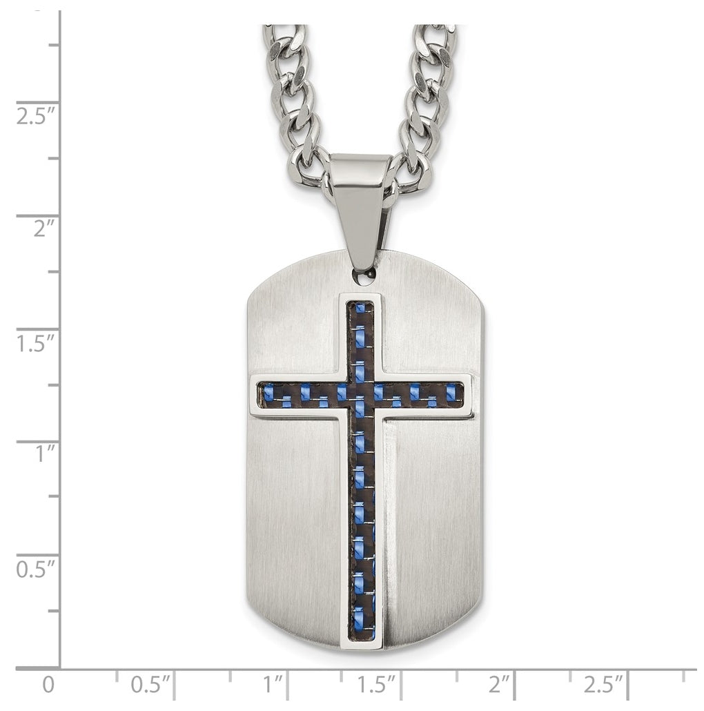 Stainless Steel Brushed Polished CarbonFiber Inlay Cross with 2in ext Necklace – Elegant Jewelry Gift for Birthday, Anniversary, Engagement, Wedding