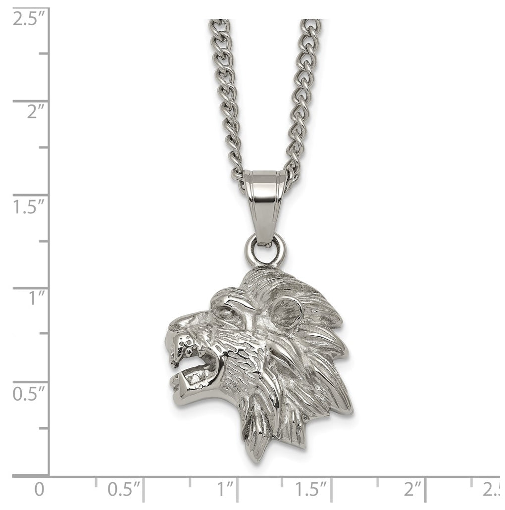 Stainless Steel Polished Lion Head 24in Necklace – Elegant Jewelry Gift for Birthday, Anniversary, Engagement, Wedding
