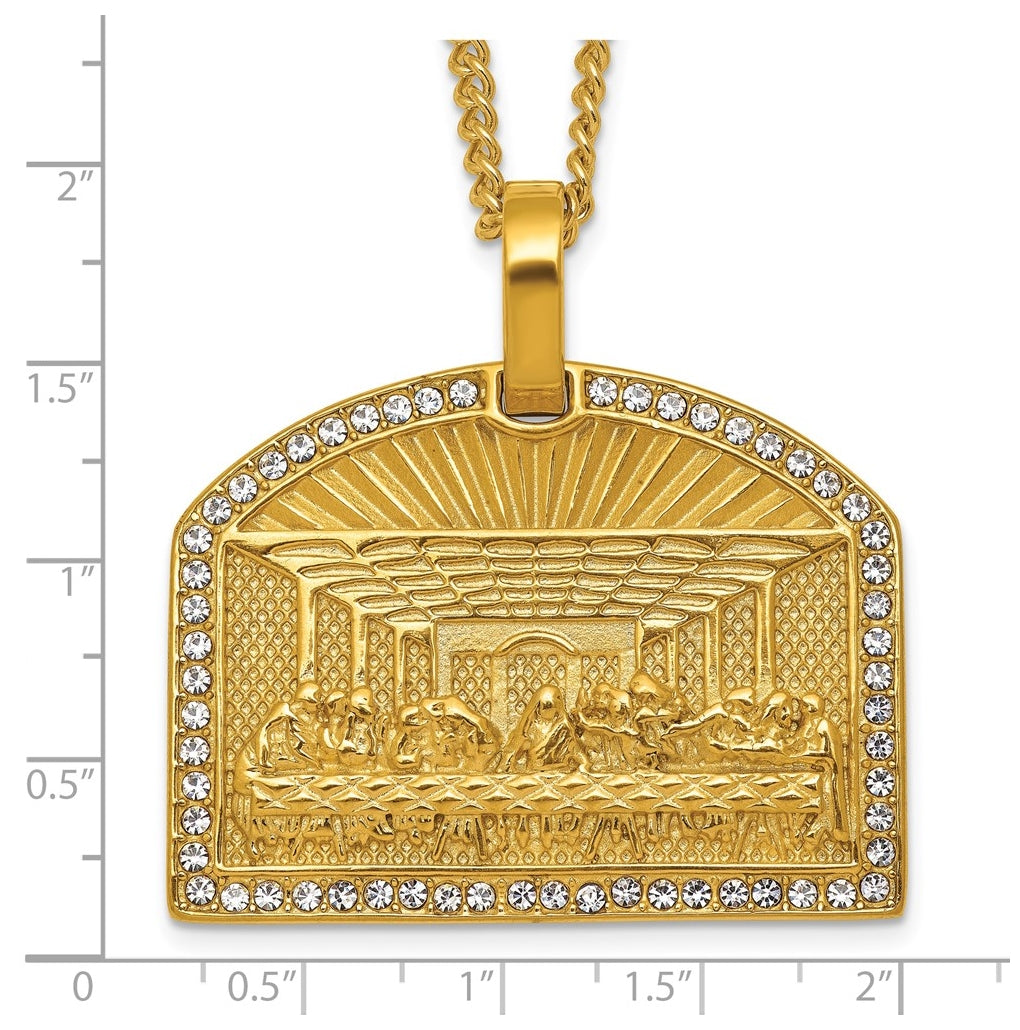 Stainless Steel Polished Yellow IP Crystal Last Supper 24in Necklace – Elegant Jewelry Gift for Birthday, Anniversary, Engagement, Wedding