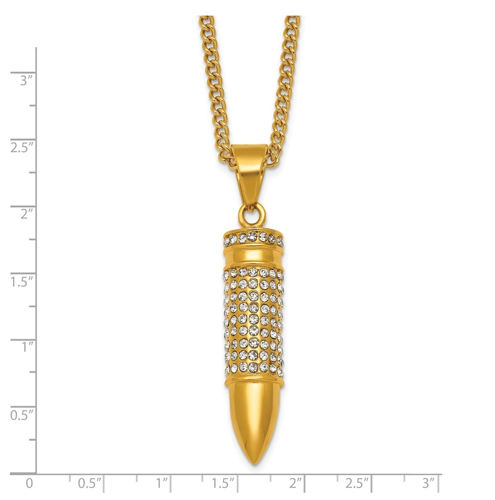 Stainless Steel Polished Yellow IP-plated Crystal Bullet 24in Necklace – Elegant Jewelry Gift for Birthday, Anniversary, Engagement, Wedding