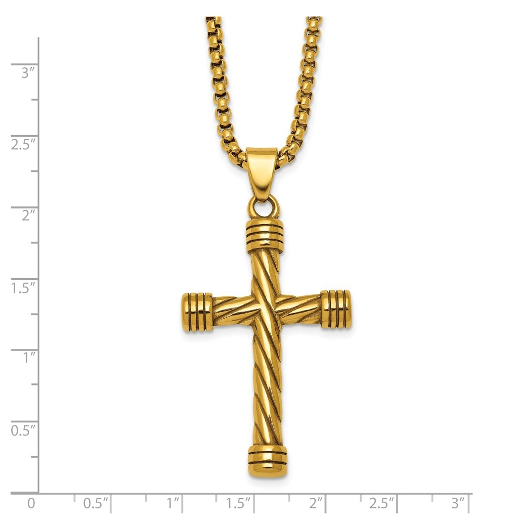 Stainless Steel Polished Black IP Twisted Cross 24in Necklace – Elegant Jewelry Gift for Birthday, Anniversary, Engagement, Wedding