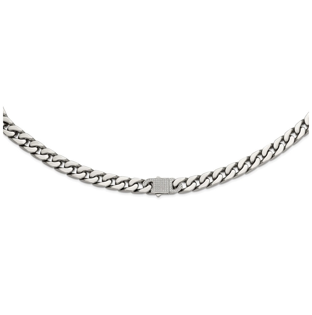 Stainless Steel Polished 12mm Cubic Zirconia Cable Link 24in Necklace – Elegant Jewelry Gift for Birthday, Anniversary, Engagement, Wedding