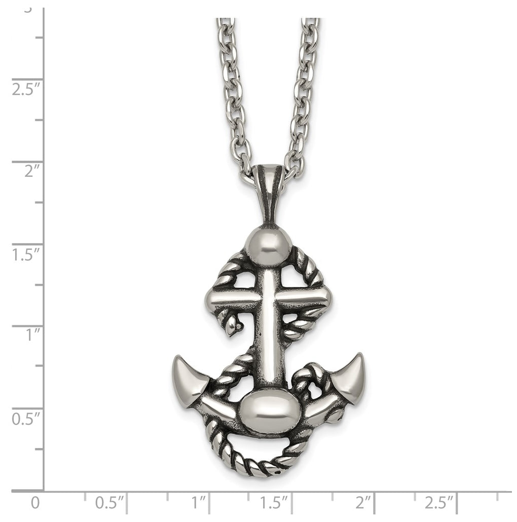 Stainless Steel Antiqued and Polished Anchor with Rope 24in Necklace – Elegant Jewelry Gift for Birthday, Anniversary, Engagement, Wedding