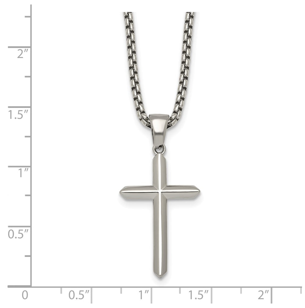 Stainless Steel Polished 24 in Cross Necklace – Elegant Jewelry Gift for Birthday, Anniversary, Engagement, Wedding