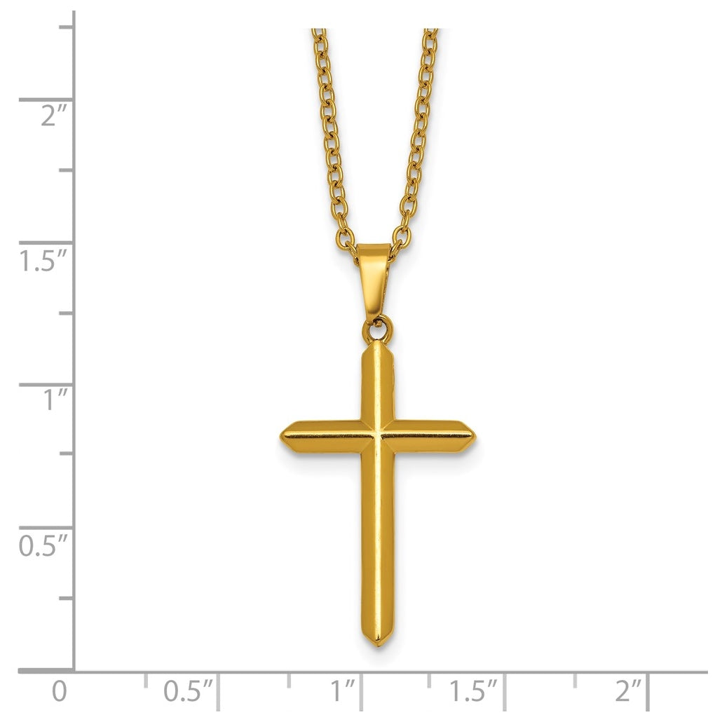 Stainless Steel Polished Yellow IP-plated 24 in with 2 in ext. Cross Necklace – Elegant Jewelry Gift for Birthday, Anniversary, Engagement, Wedding