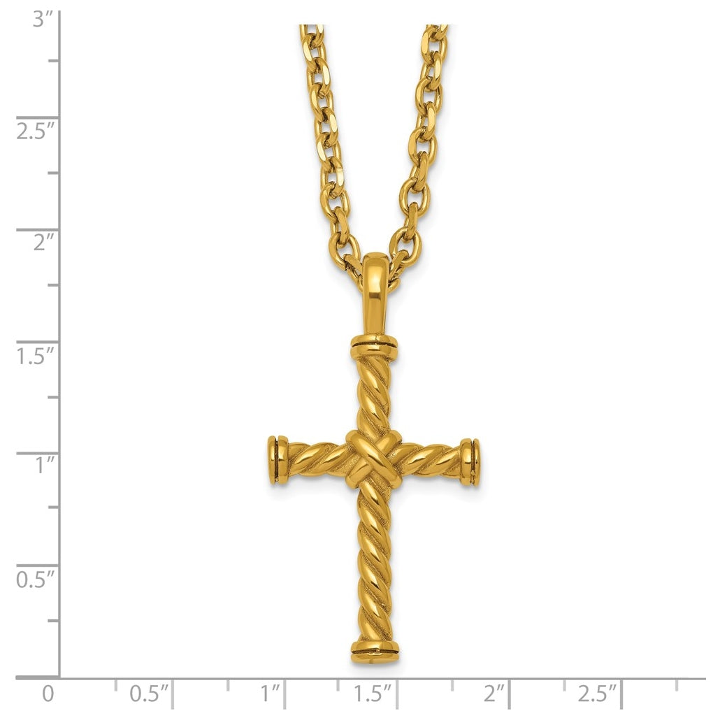 Stainless Steel Polished Yellow IP 24 in with 2 in ext. Twisted Cross Necklace – Elegant Jewelry Gift for Birthday, Anniversary, Engagement, Wedding