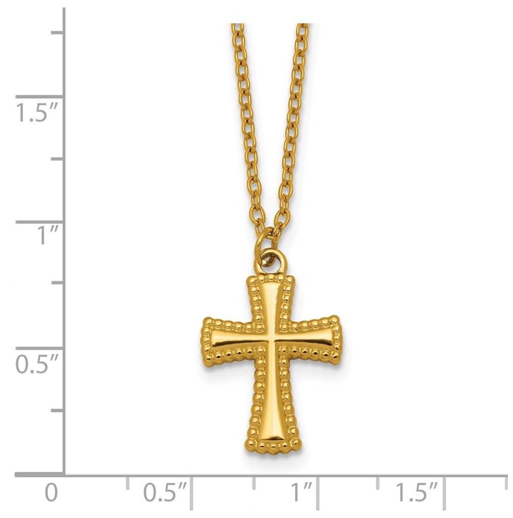 Stainless Steel Polished Yellow IP-plated 20in with 2in ext. Cross Necklace – Elegant Jewelry Gift for Birthday, Anniversary, Engagement, Wedding